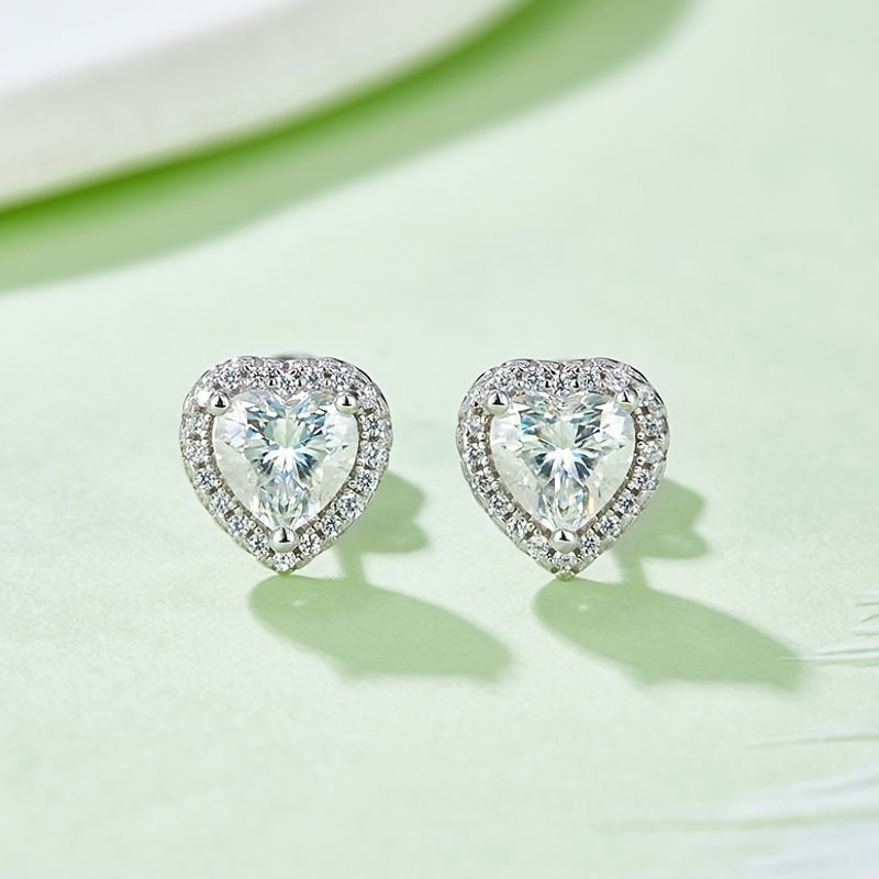 Heart-Shaped Moissanite Pendant and Stud Earrings Set Silver Plated Jewelry for Valentine's Day Wedding Anniversary