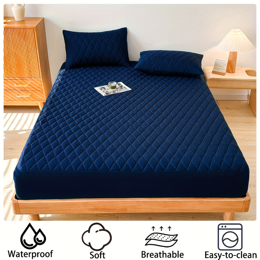 Waterproof Mattress Protector Breathable Dustproof Quilted Bed Cover in White Dark Blue Green Gray