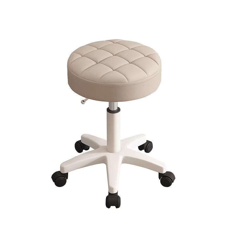 Black Adjustable Rolling Stool with Quilted Plastic Seat for Salon and Beauty Use
