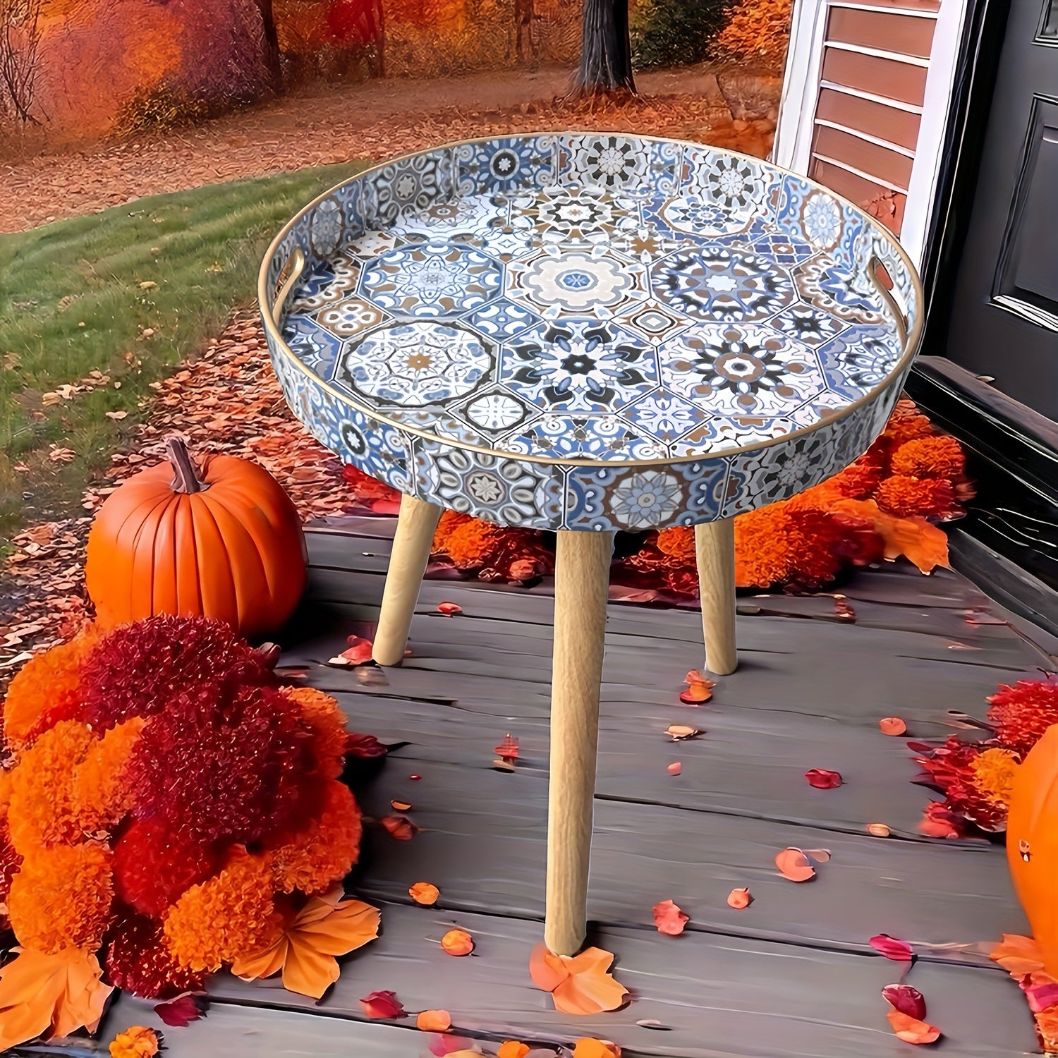 Decorative Sculpture and Wooden Tray with Detachable Legs for Bohemian Coffee Table