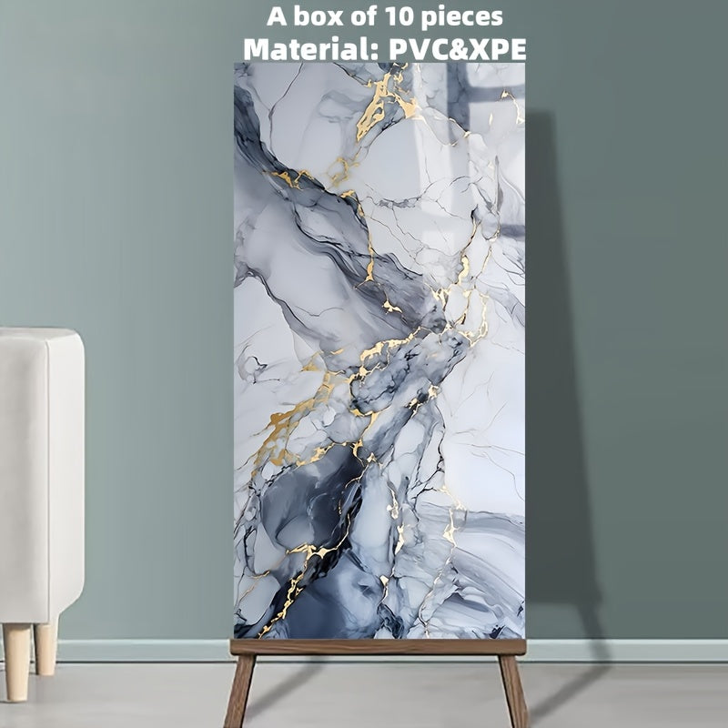 3D Marble Look Self-Adhesive PVC Wall Tiles Glossy Finish Bohemian Style for Home Decor