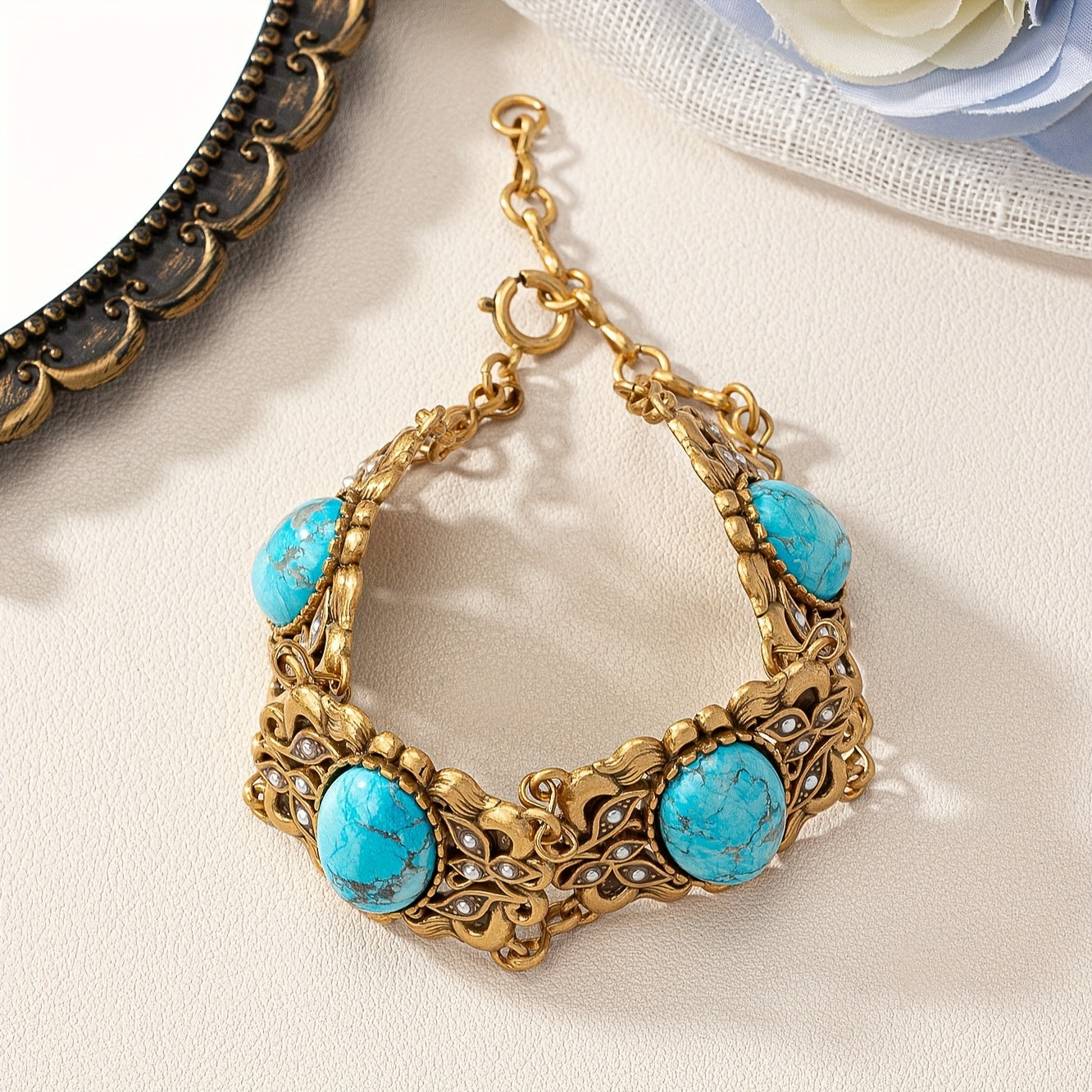 Zarif Vintage Mis Turkuaz Bilaguzuk, Etnik Uslubda, Zamonaviy Retro Nizom - Ayollar uchun Stylish Aksessuar