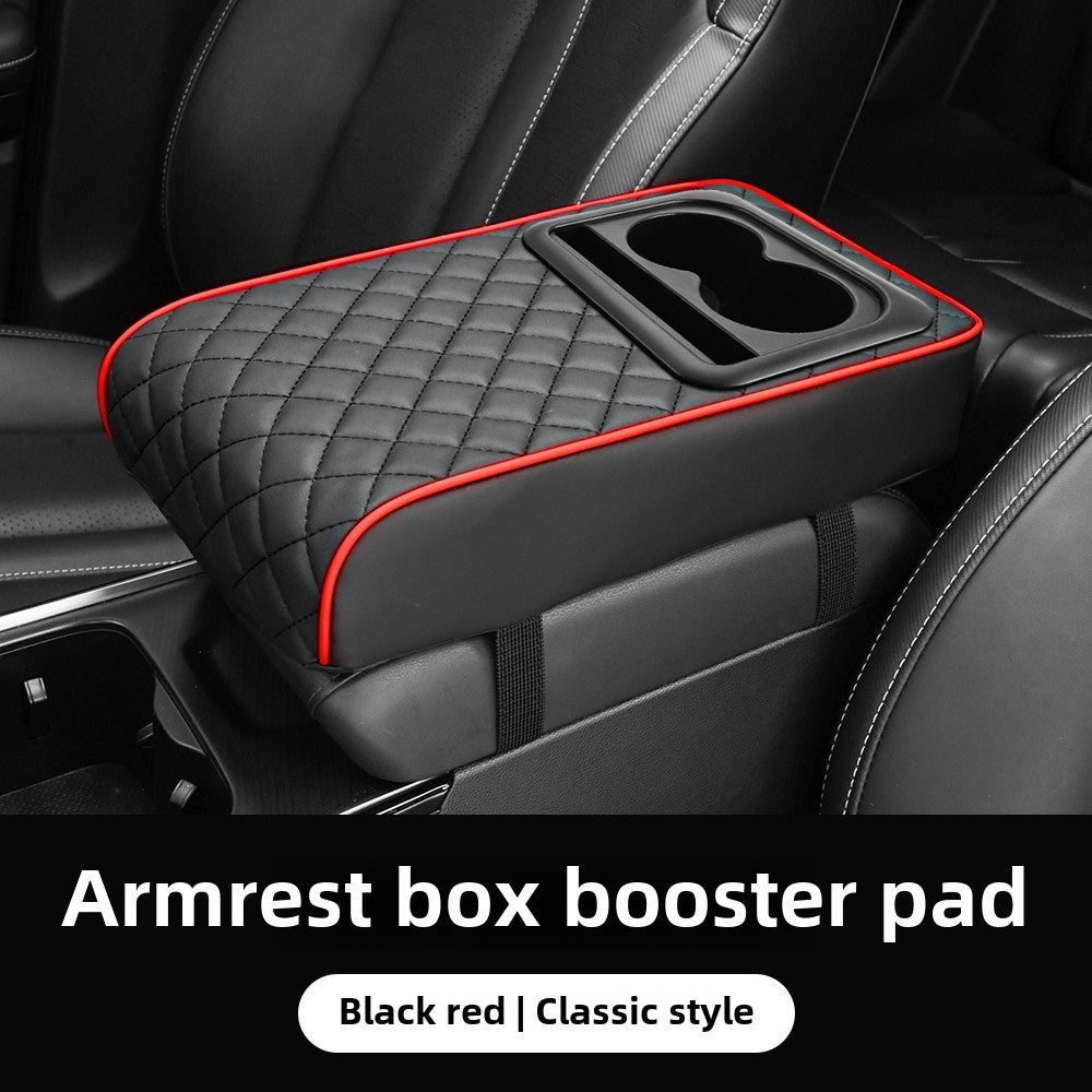 Memory Foam Car Armrest Pad with Storage Pockets Cup Holder and Phone Stand Red 20cm