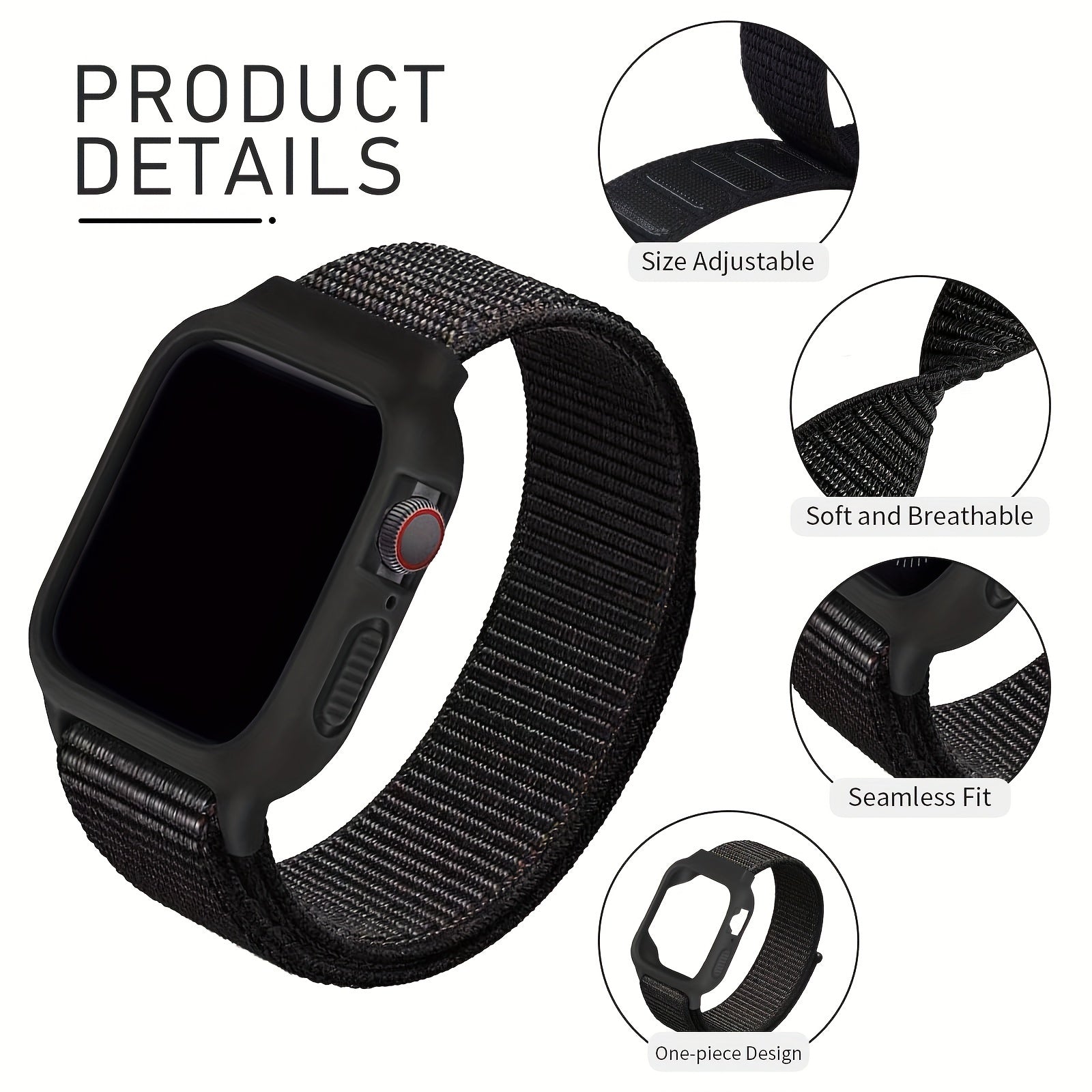 Ремешки из нейлона с TPU-кейсом для Apple Watch 38мм 40мм 41мм 42мм 44мм 45мм дышащий ремешок