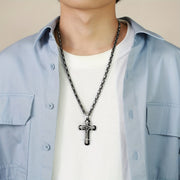 Men's Byzantine Necklace Stainless Steel Cross Pendant Double Layer Jewelry