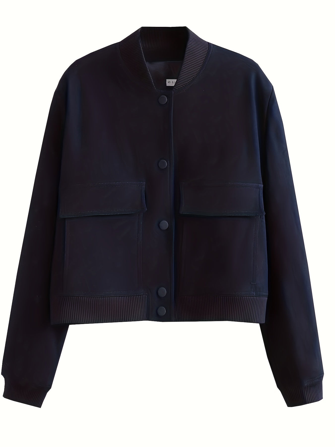 Women's Polyester Casual Bomber Jacket with Stand Collar and Large Pockets for Spring Fall