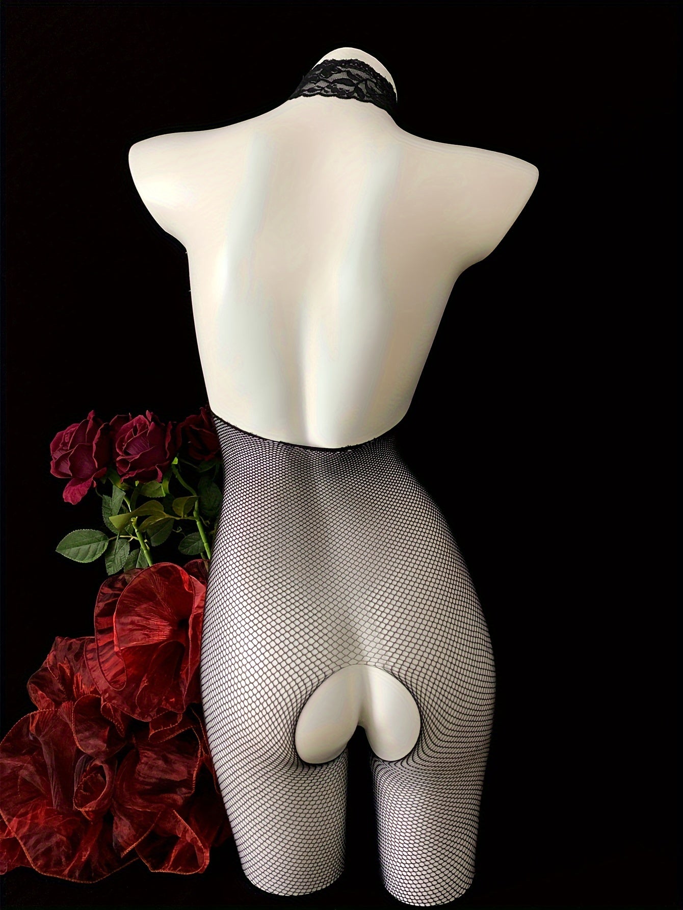 Women's Mesh Bodystocking with Halter Neck Open Bust and Crotch
