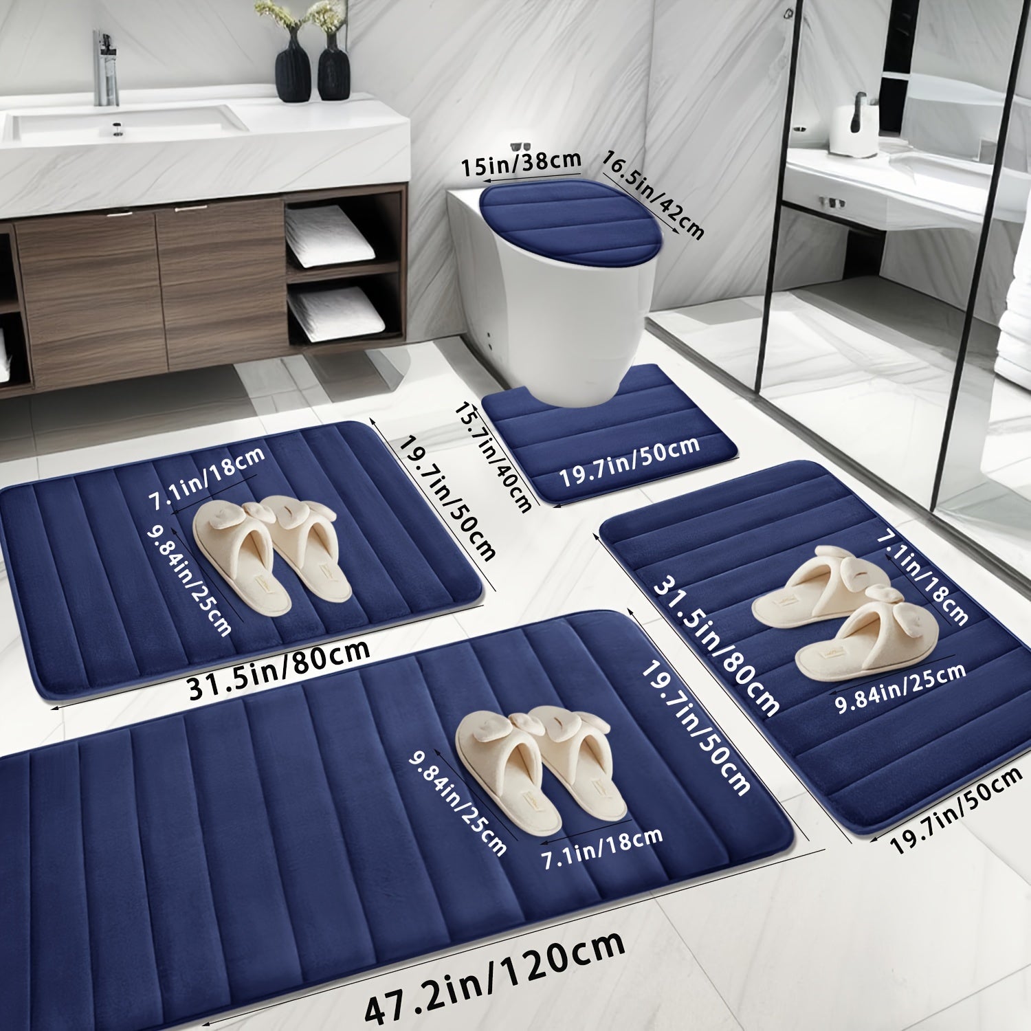 Набор из 5 ковриков для ванной из памяти с нескользящей, впитывающей мягкой полиэстеровой тканью в черном, сером, синем и коричневом цветах