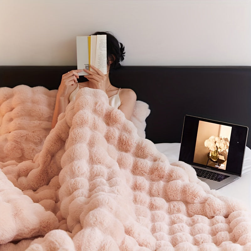 Manta de felpa de color sólido para sofá cama, sofá, camping, cobertura para siesta de cuatro estaciones