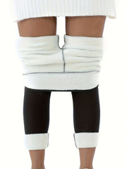 Leggings térmicos con forro de felpa para mujer, de cintura alta, ajuste ajustado, ropa de exterior de invierno