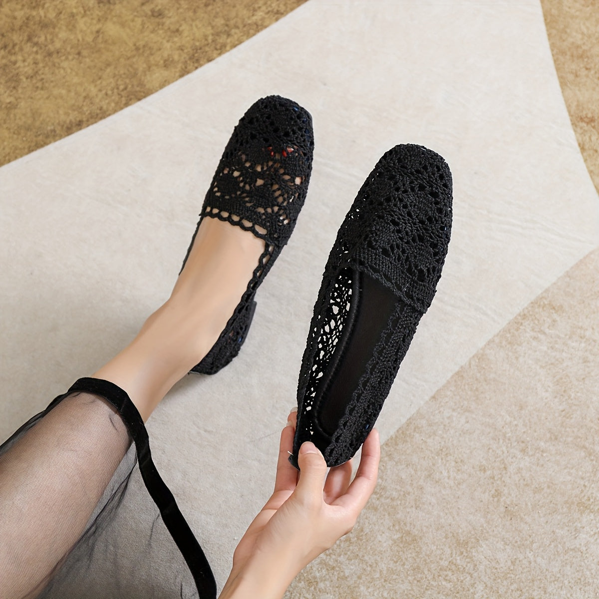 Women's Mary Jane Shoes Slip-On Breathable Net Flat All-Season Casual Dressy