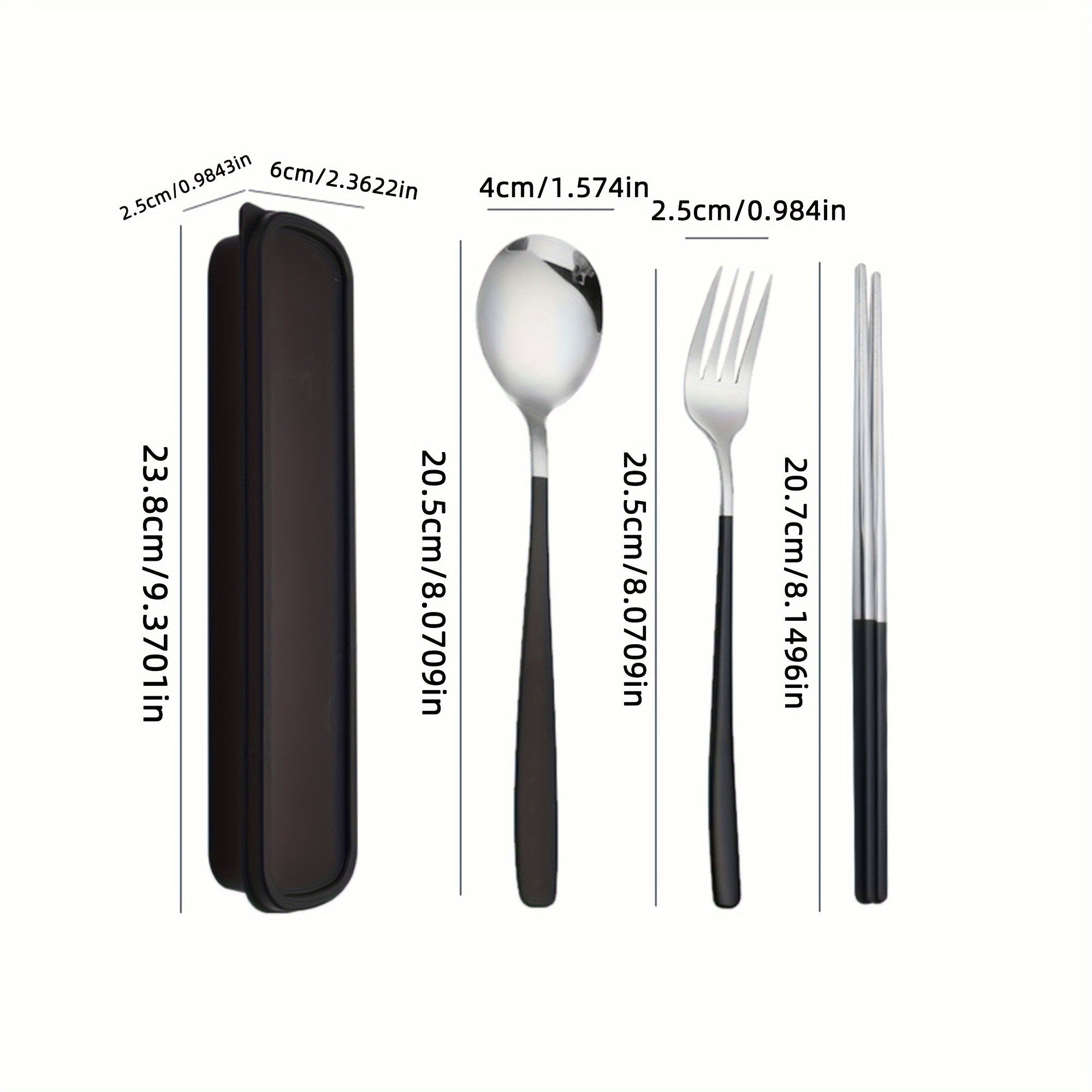 Set of 4 Stainless Steel Portable Cutlery with Reusable Box Fork Spoon Chopsticks for Camping Outdoor Dining