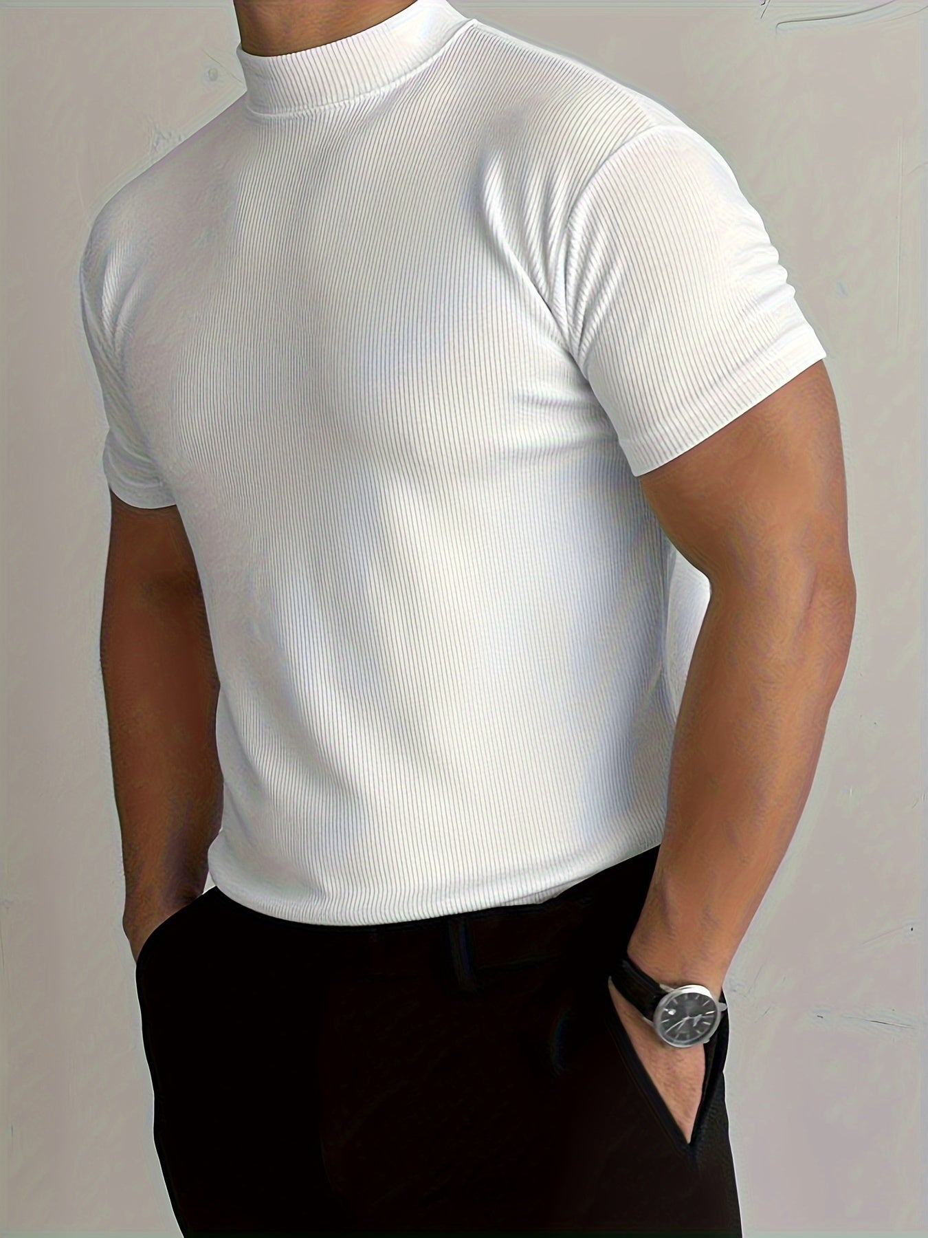 Men's Solid Polyester Slim Fit Crew Neck T-Shirt for Summer Outdoor Sports