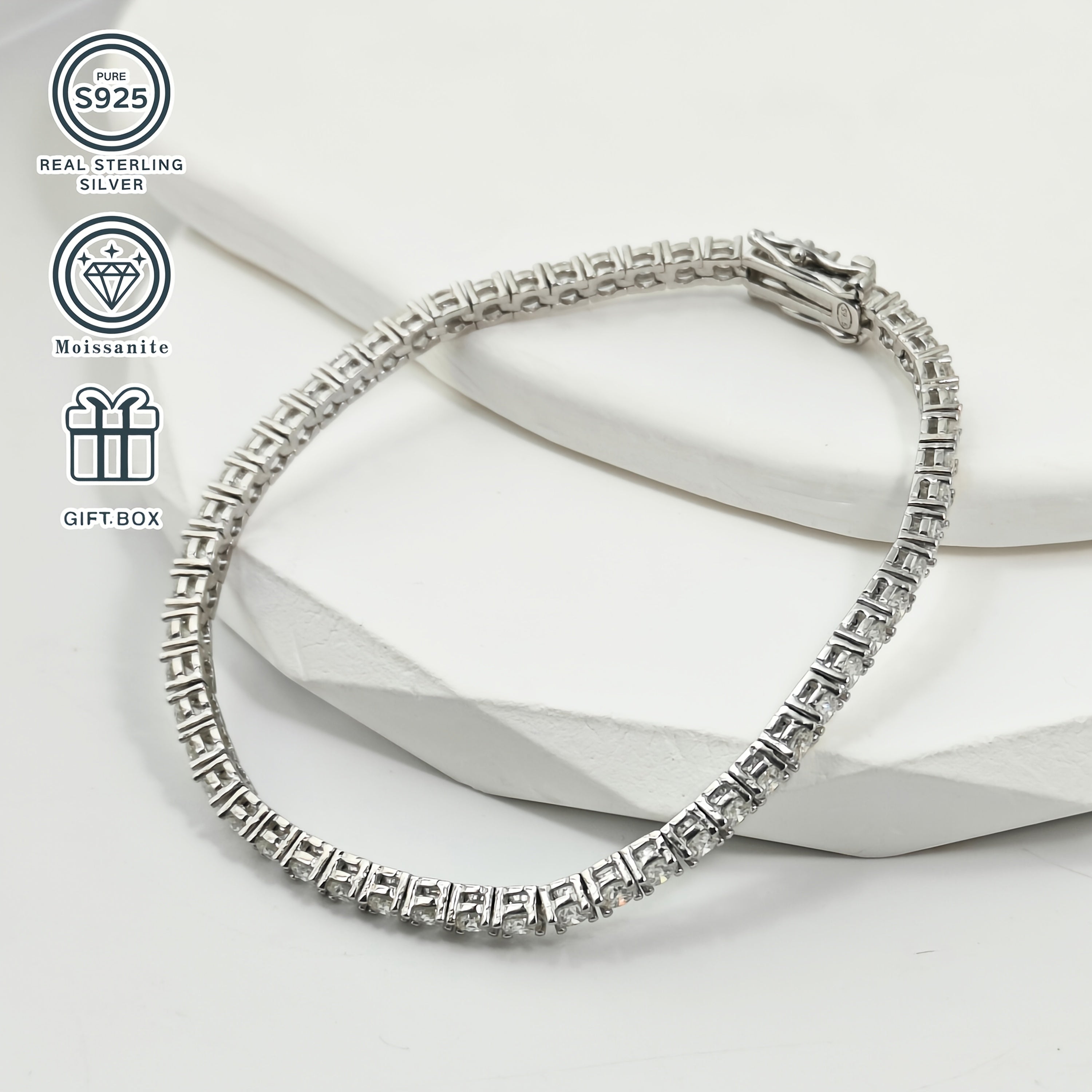Moissanite Tennis Bracelet Sterling Silver Square Cut Elegant Jewelry for Women