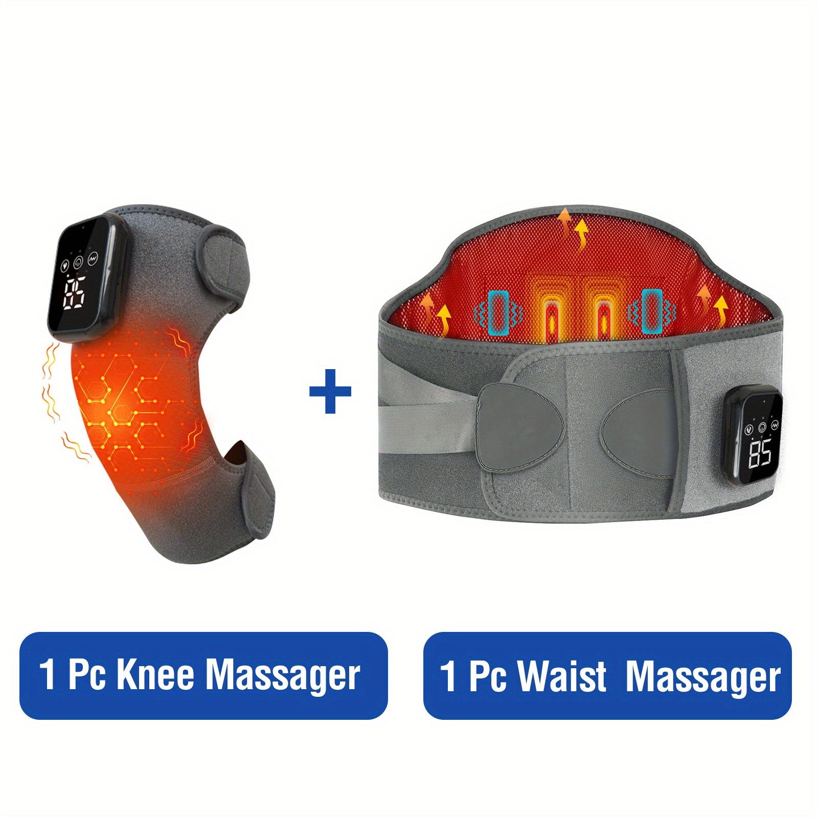 Cordless Heated Massager Set for Back and Knees with 3-Level Heating Vibration LED Touchscreen