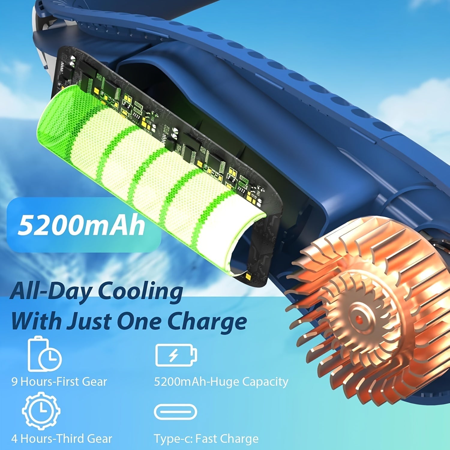 Portable Neck Fan USB Rechargeable Bladeless 3-Speed Cooling Fan