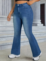 Katta o'lchamdagi ayollar uchun kengaytirilgan jinsi shimlar, bir xil denim rangida, o'rtacha cho'zilish bilan va yuvilgan tugatish bilan. 65% polyester, 20% viskoza, 14% spandeks va 1% spandeksdan tayyorlangan. Har bir mavsum uchun mos, bilan