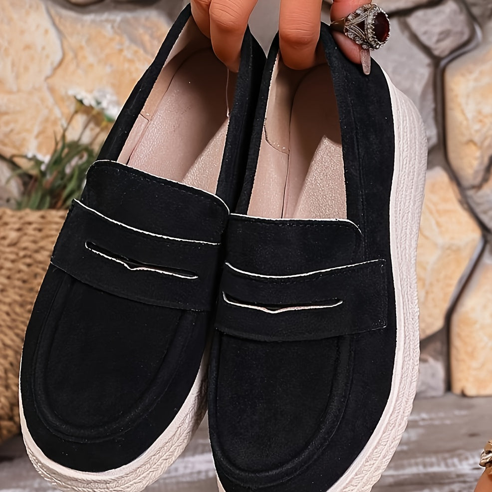 Women's Slip-On Sneakers Black Beige Cushioned Platform All-Season