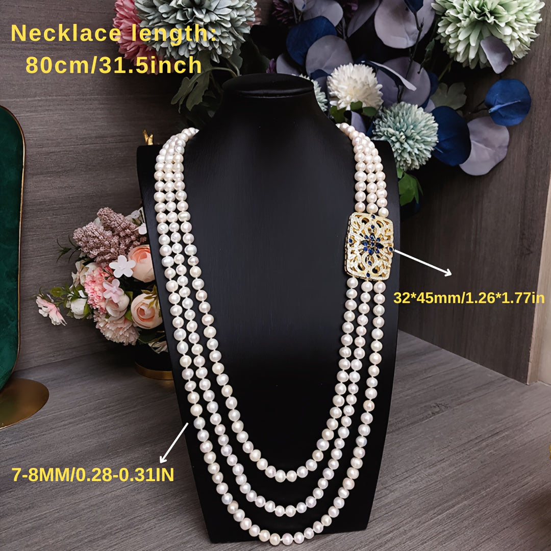Women's Freshwater Pearl Necklace Multi-Strand Elegant Jewelry Gift Box