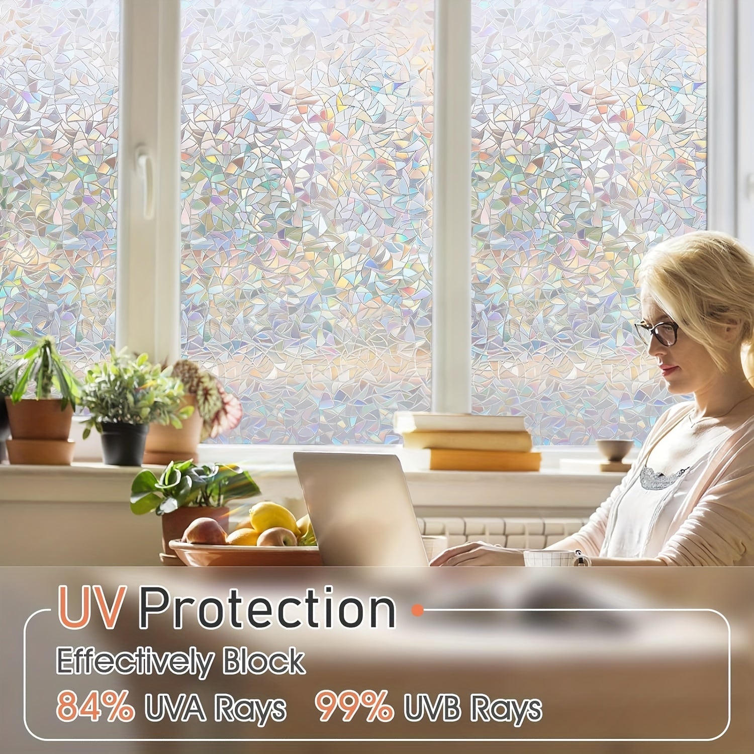 Privacy Window Film Cling Sticker 3D Rainbow Vinyl for Glass Doors Bathrooms