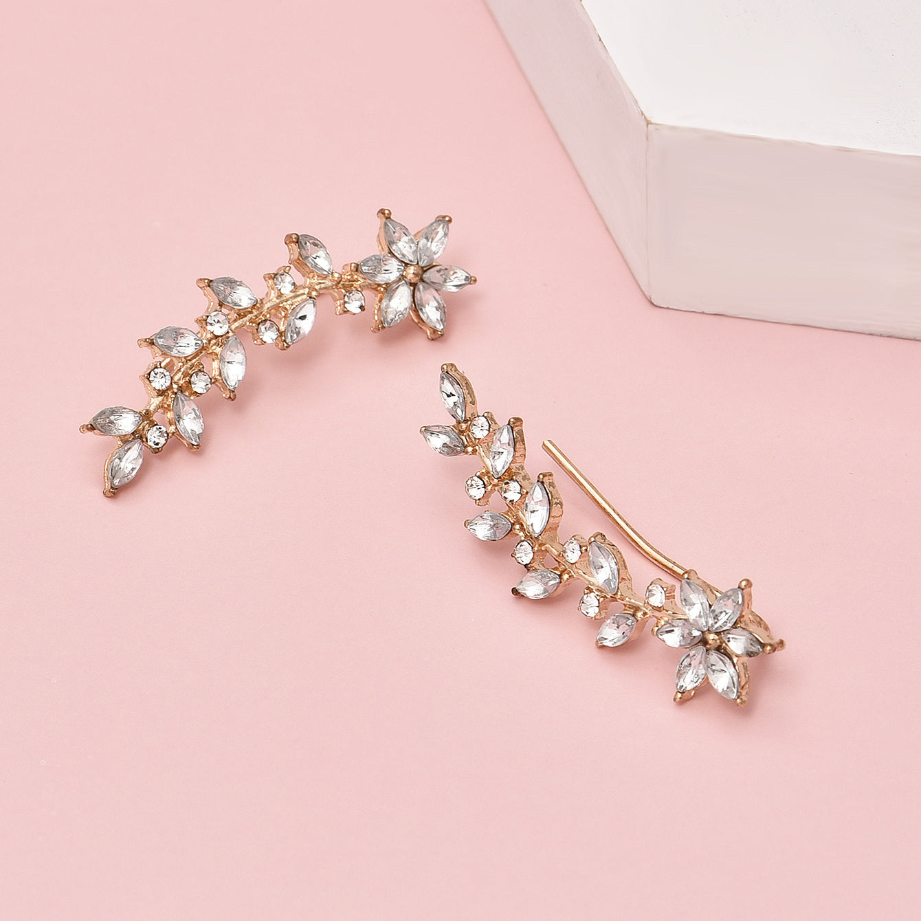 Women Crystal Leaf Earrings Rose Flower Dangle Stud Jewelry Gift