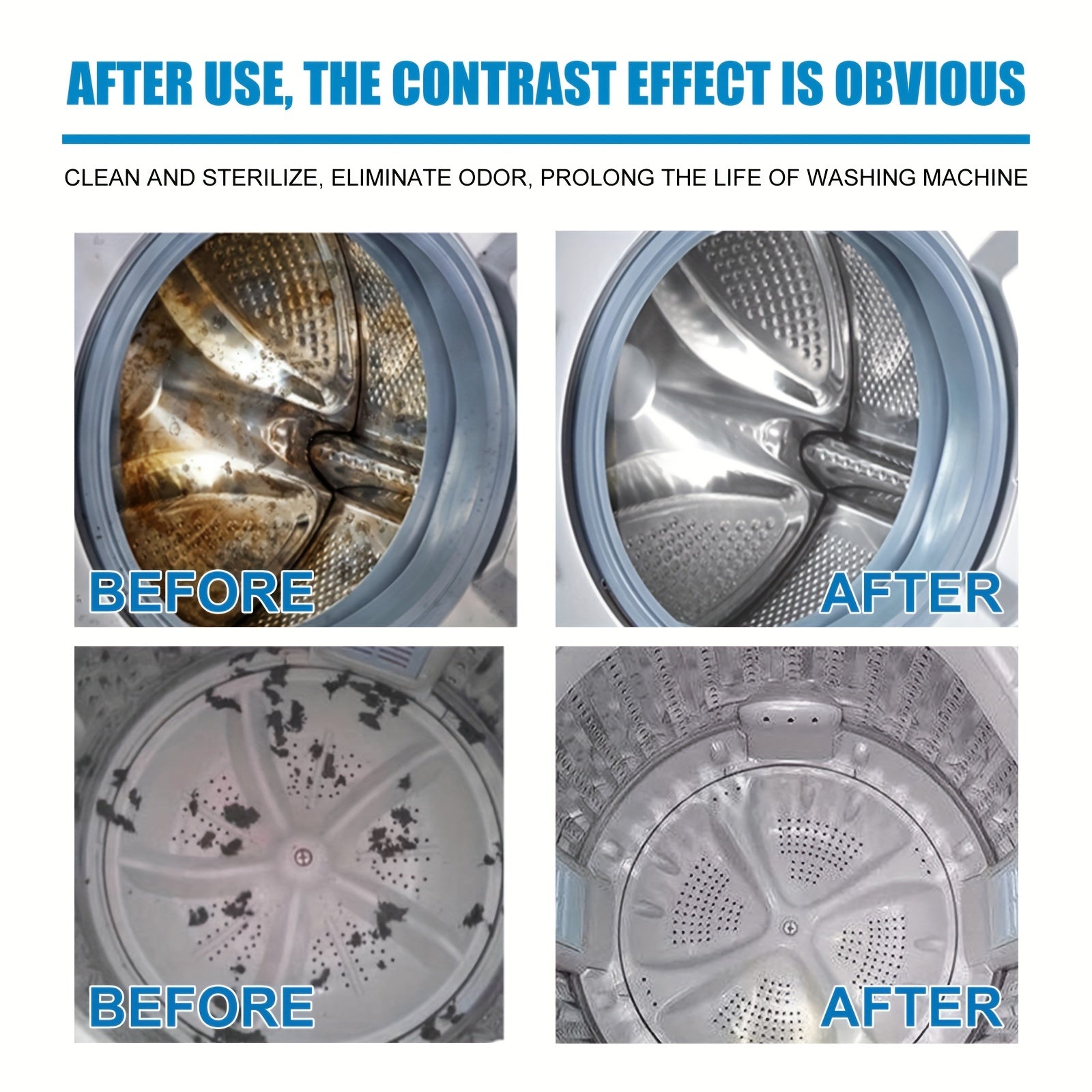 Jakehoe kir yuvish mashinasi tozalash tabletkalari oldindan yuklanadigan va yuqoridan yuklanadigan yuvish mashinalaridan samarali ravishda chuqur tozalaydi va hidlarni olib tashlaydi.