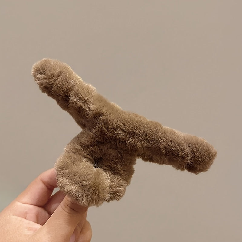 Set of 3 Large Flannelette Hair Claw Clips Oval Solid Color Elegant Fuzzy Hair Accessories for Festive Hairstyles