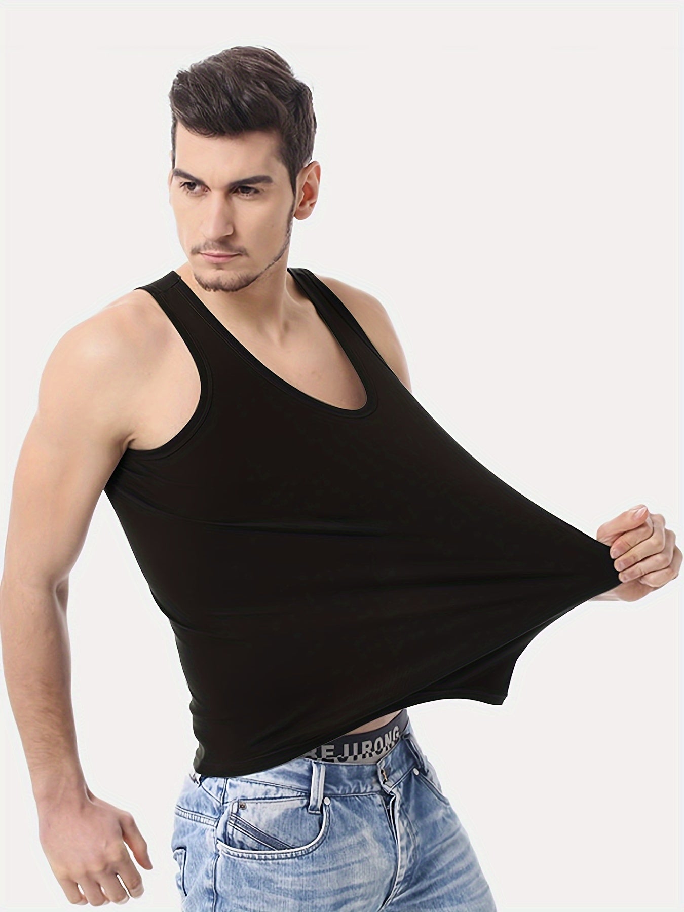 6pcs Men's Cotton Vests Solid Color Sleeveless Sports Fitness Innerwear