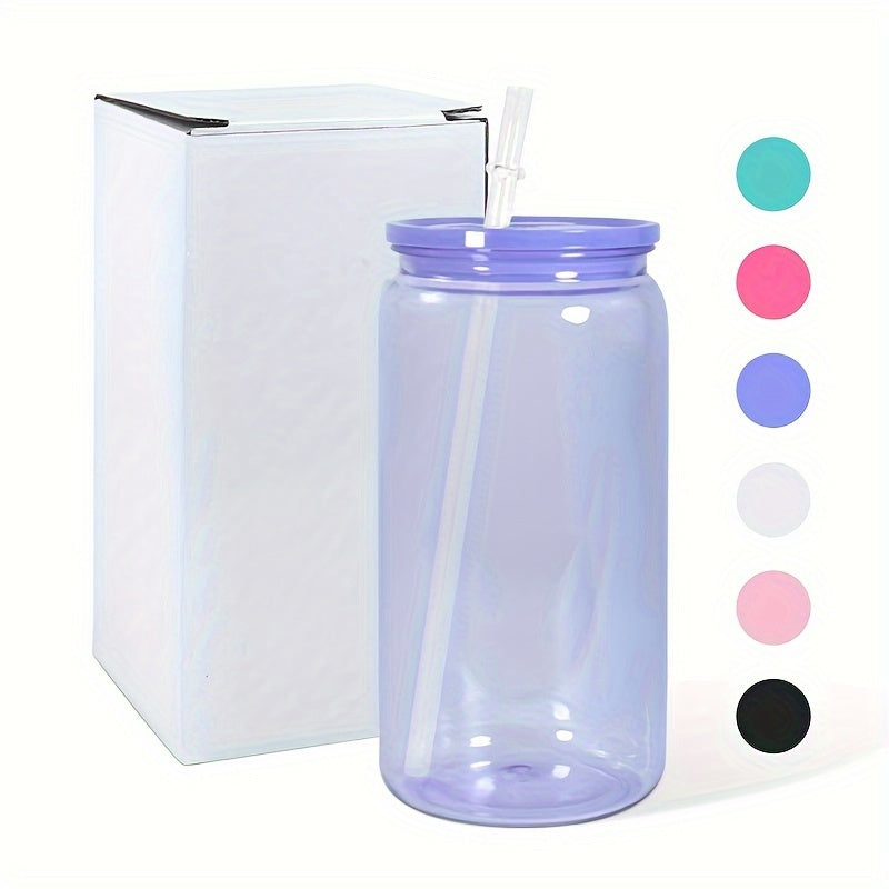 Set of 6 16oz Clear Plastic Cups with Lids and Straws in Vibrant Colors BPA-Free Reusable Drinkware