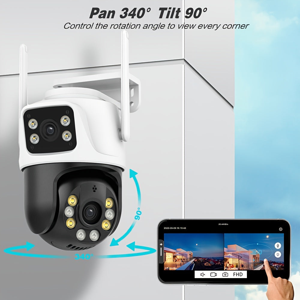 4K Dual-Lens WiFi Security Camera with Night Vision Motion Detection and Two-Way Audio