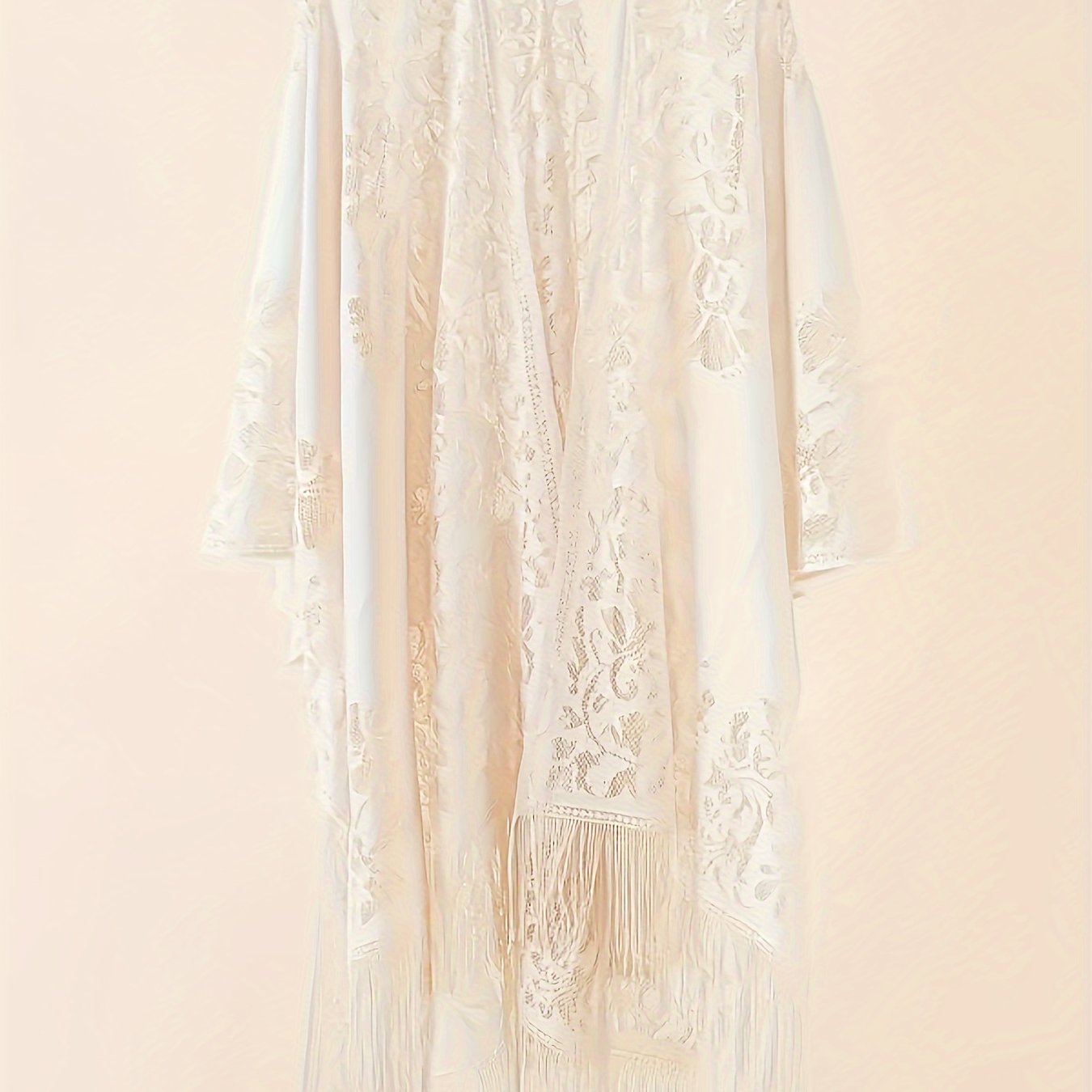 Plus Size Floral Lace Tassel Cardigan Women's Open Front Spring Casual Clothing