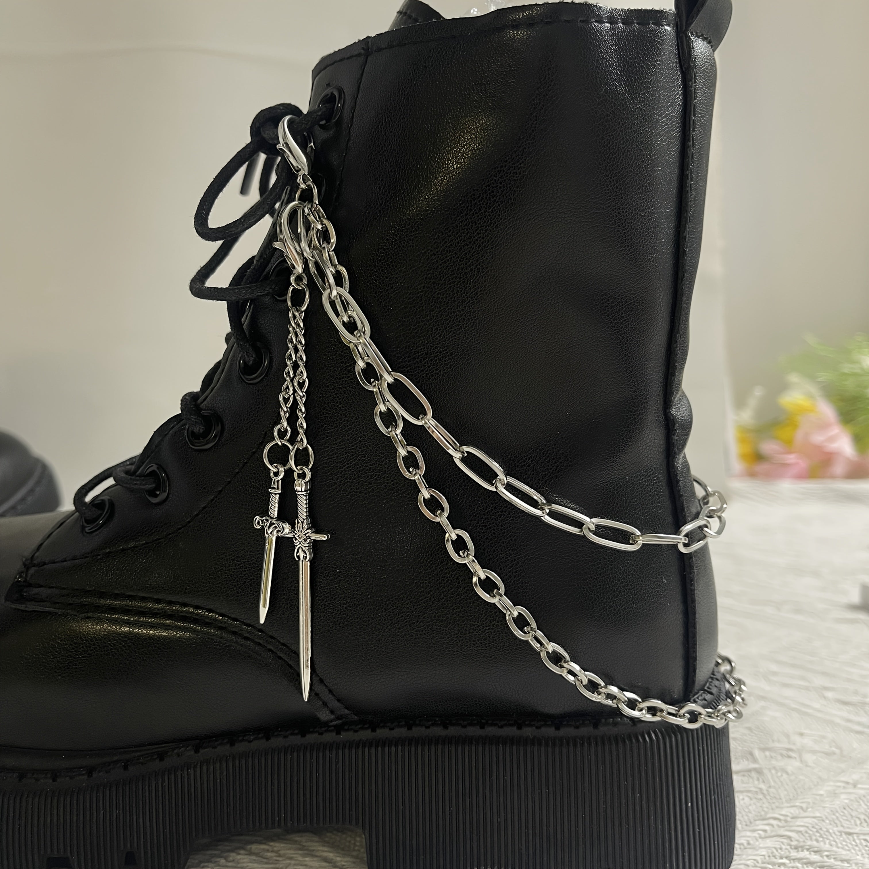 Unisex Gothic Western Steel Cowboy Boot Chain for Motorcycle and Riding Boots