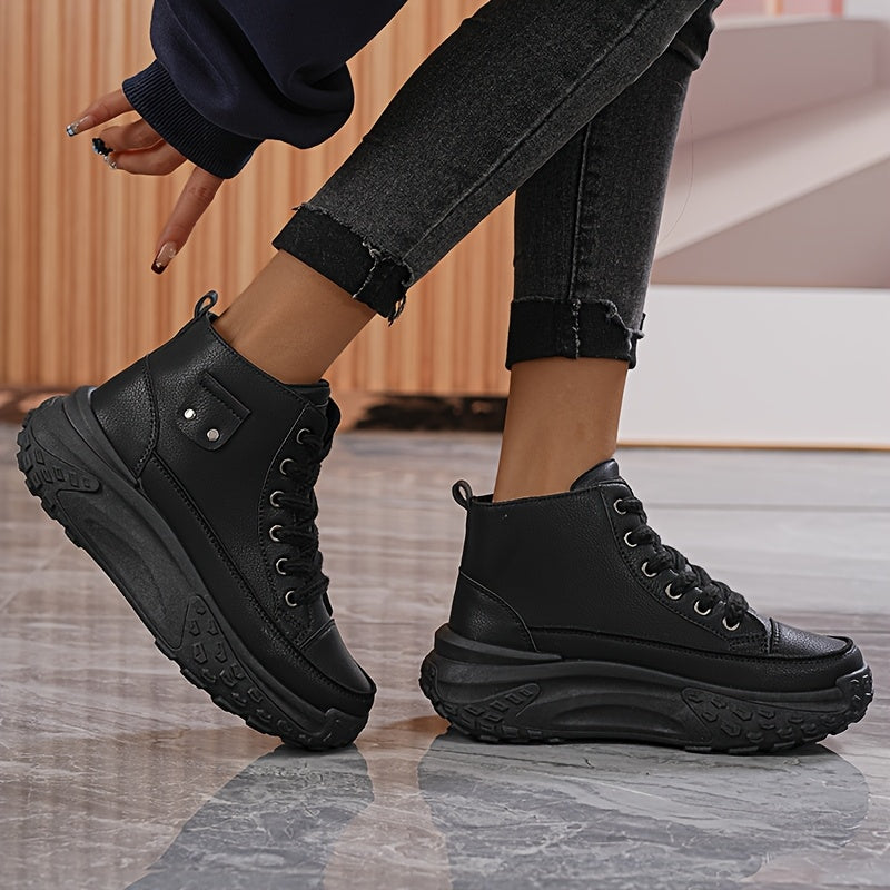 Women's High-Top Sneakers Solid Color Casual Sport Shoes Rubber Sole