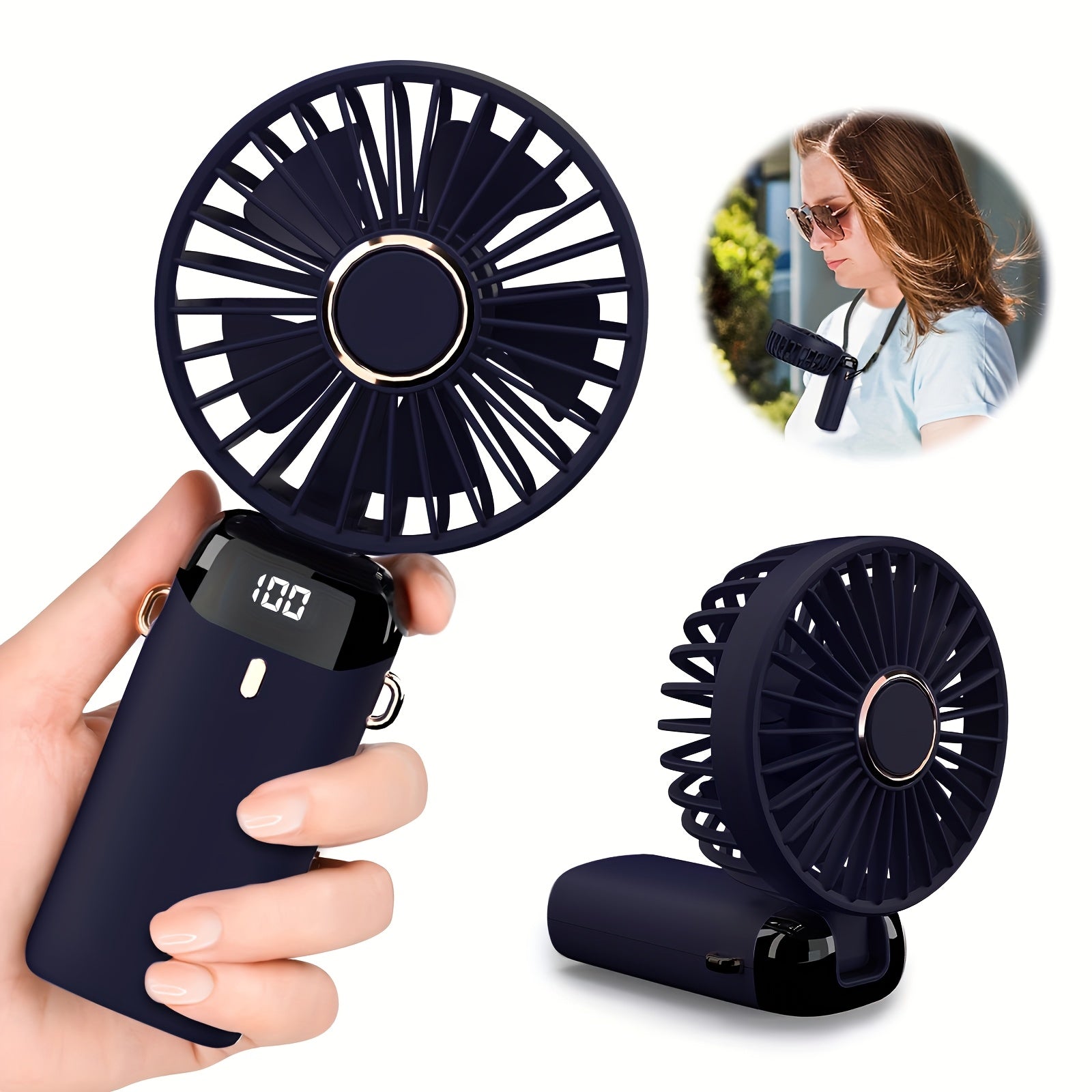 Mini USB Fan with 5 Speeds, Battery Indicator, Portable for Work and Outdoors
