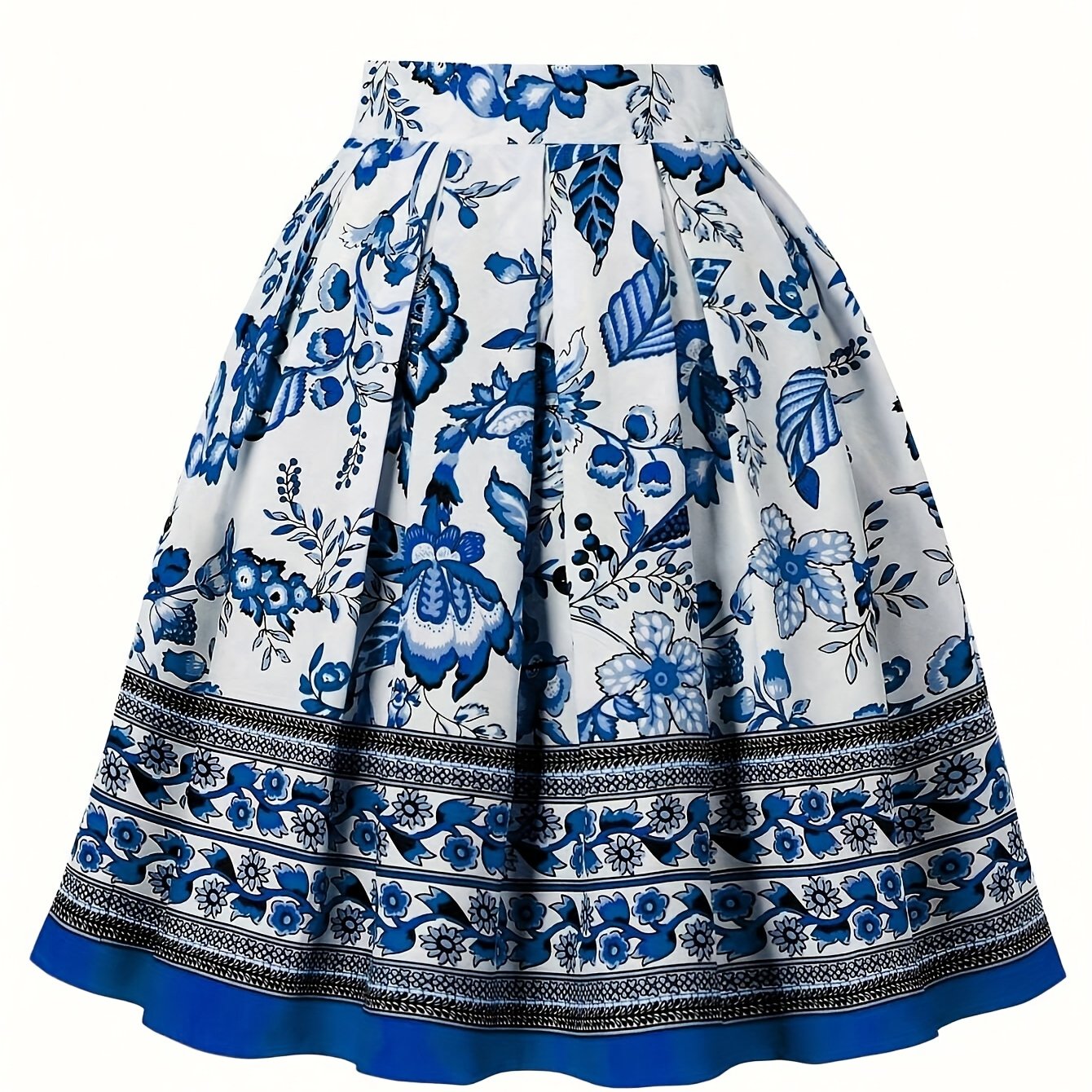 Women's Floral Print Flared Skirt Short Pleated Zipper Machine Washable