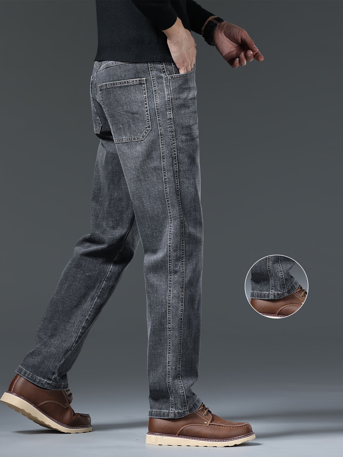 Men's Straight Leg Denim Pants with Pockets Cotton Blend Casual Outdoor Wear