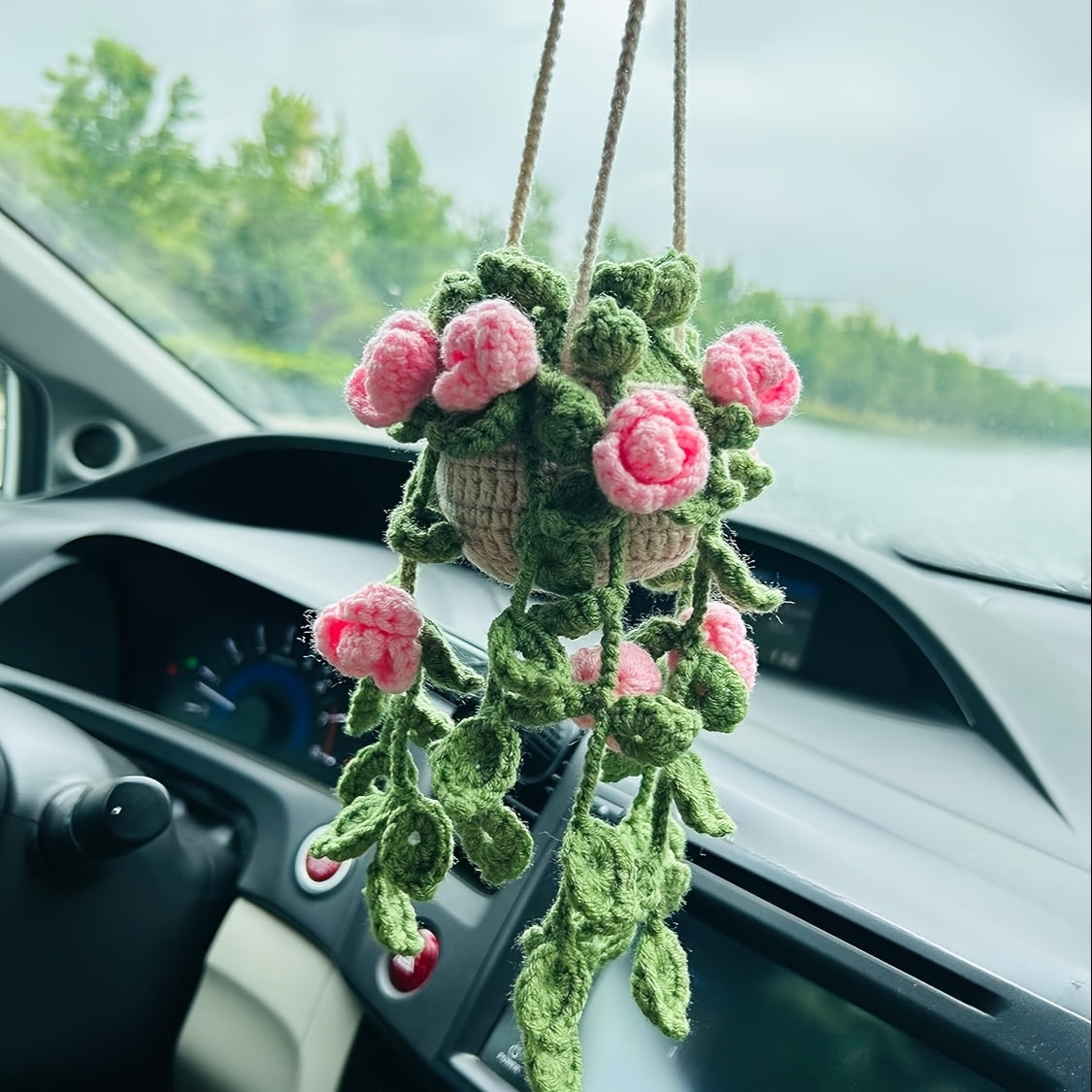 Handmade Crochet Car Mirror Charm Rearview Mirror Accessory Decor