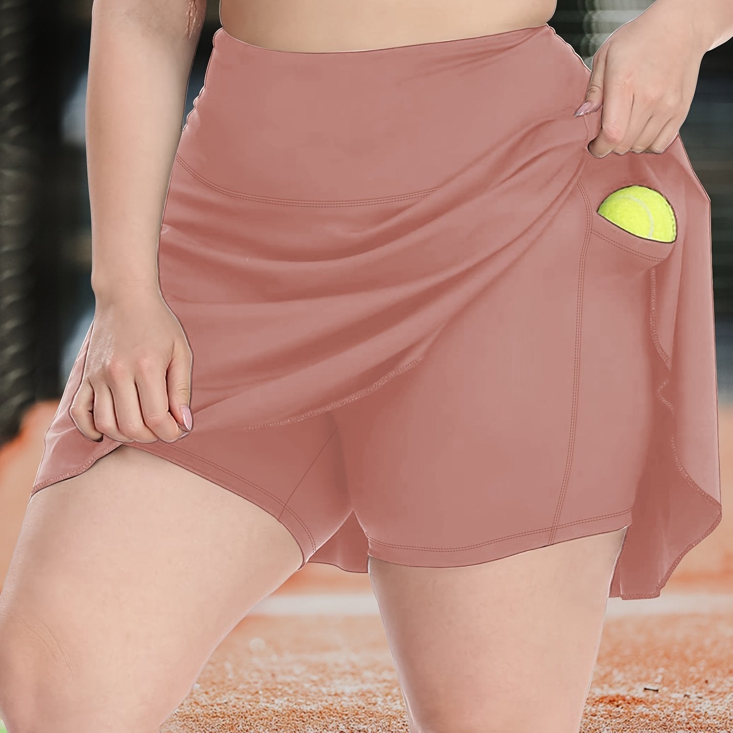 Plus Size Sports Skirt with Pockets High Stretch Polyester Flared Summer Tennis Skirt