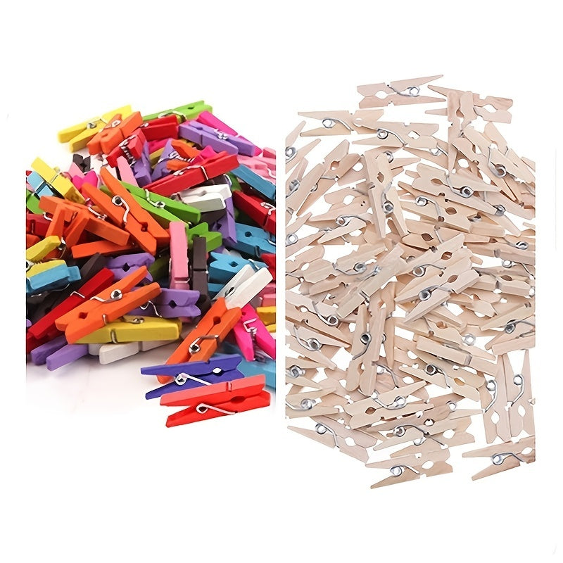Colorful Wooden Clips for DIY Photo Storage and Crafts, 50 Pack