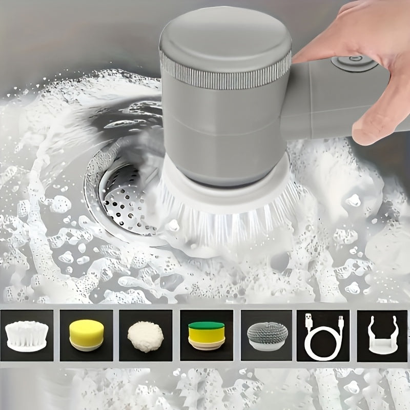 Электрическая вращающаяся щетка с 5 сменными насадками для очистки кухни и ванной