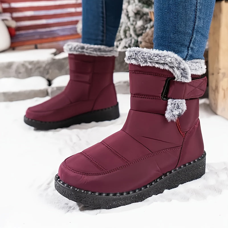 Women Fluffy Plush Lined Snow Boots Slip-On Thick Sole Winter Warm