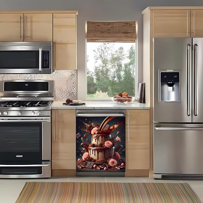 Gul va Shokolad Dizayni Oshxona Dekori Nikel Qoplamali Qaynatgich Magnit Qopqog'i, 58W x 65H sm. Bahor Mavzusida va Elektr Energisiz.