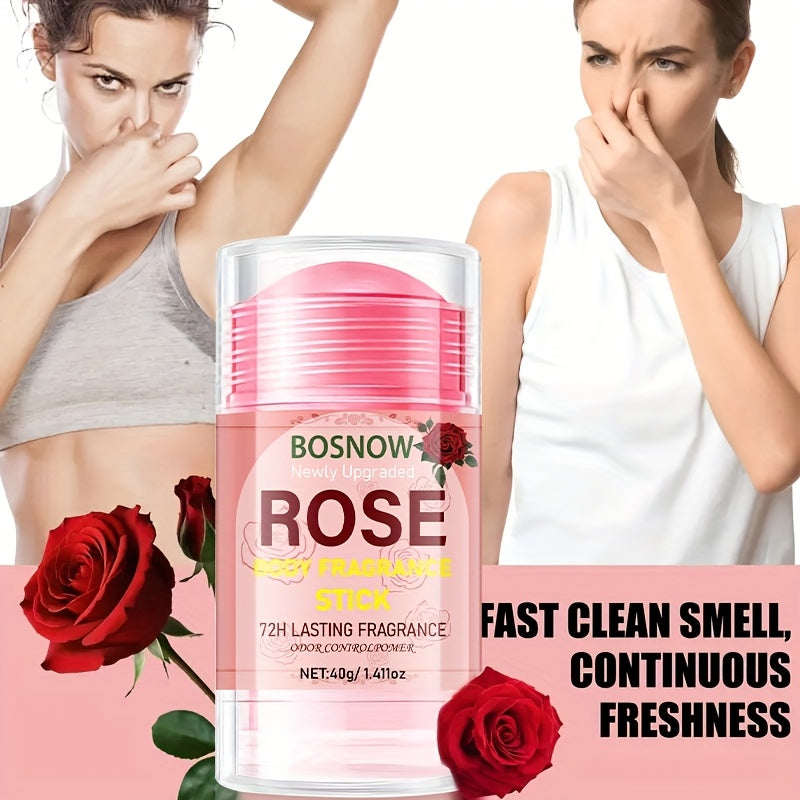 Rose Body Fragrance Stick 40g Floral Scent Moisturizing Deodorizer Alcohol-Free for Men Women
