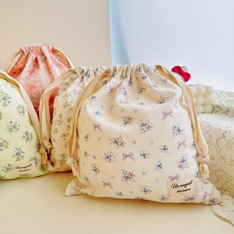 Embroidered Bowknot Drawstring Storage Bag for Travel Jewelry Cosmetics Diaper Organizer