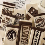 Men's Crew Socks 4 Pairs Retro Letter Pattern Breathable Knit Polyester Outdoor