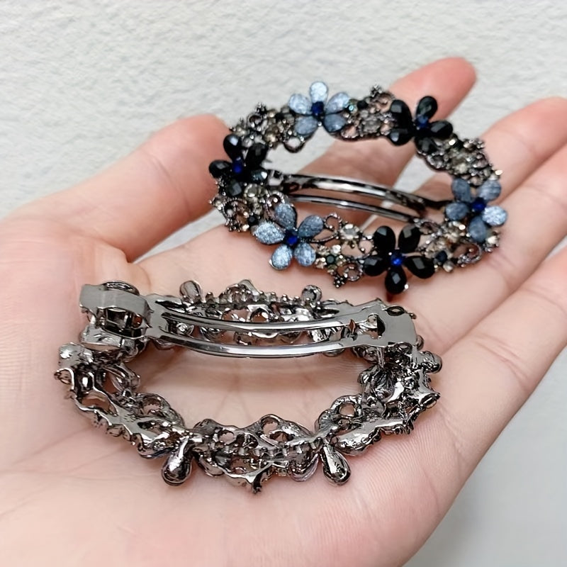 Women's Alloy Flower Hair Clip with Blue and White Gemstones