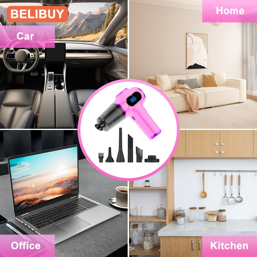 Aspiradora portátil para coche con succión y soplado 2 en 1, recargable con batería de litio