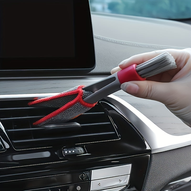 Dual-Head Soft Bristle Car Cleaning Brush Set for Vents and Dashboard