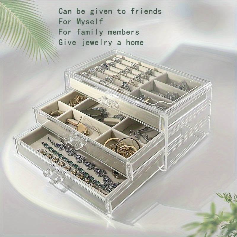 Jewelry Organizer Storage Box with Dustproof and Anti-Oxidation Clear Drawer for Rings Earrings Necklaces