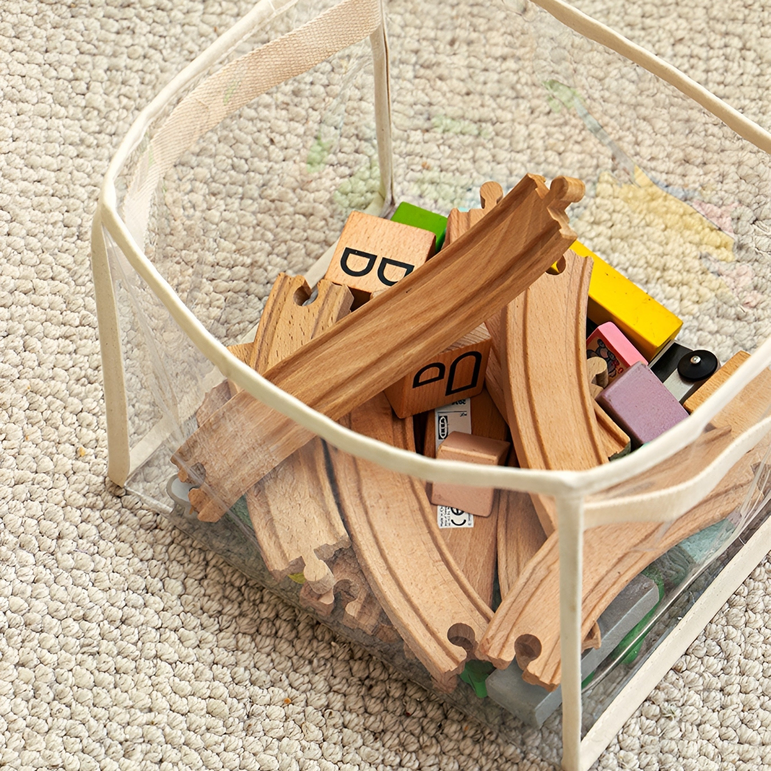 Прозрачная пластиковая корзина для хранения с ручками для организации дома в гостиной, штабелируемая и прозрачная